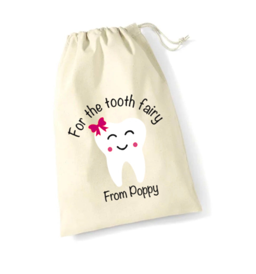 Personalised Tooth Fairy Bag | Hair Bow Design | Custom Name Pouch