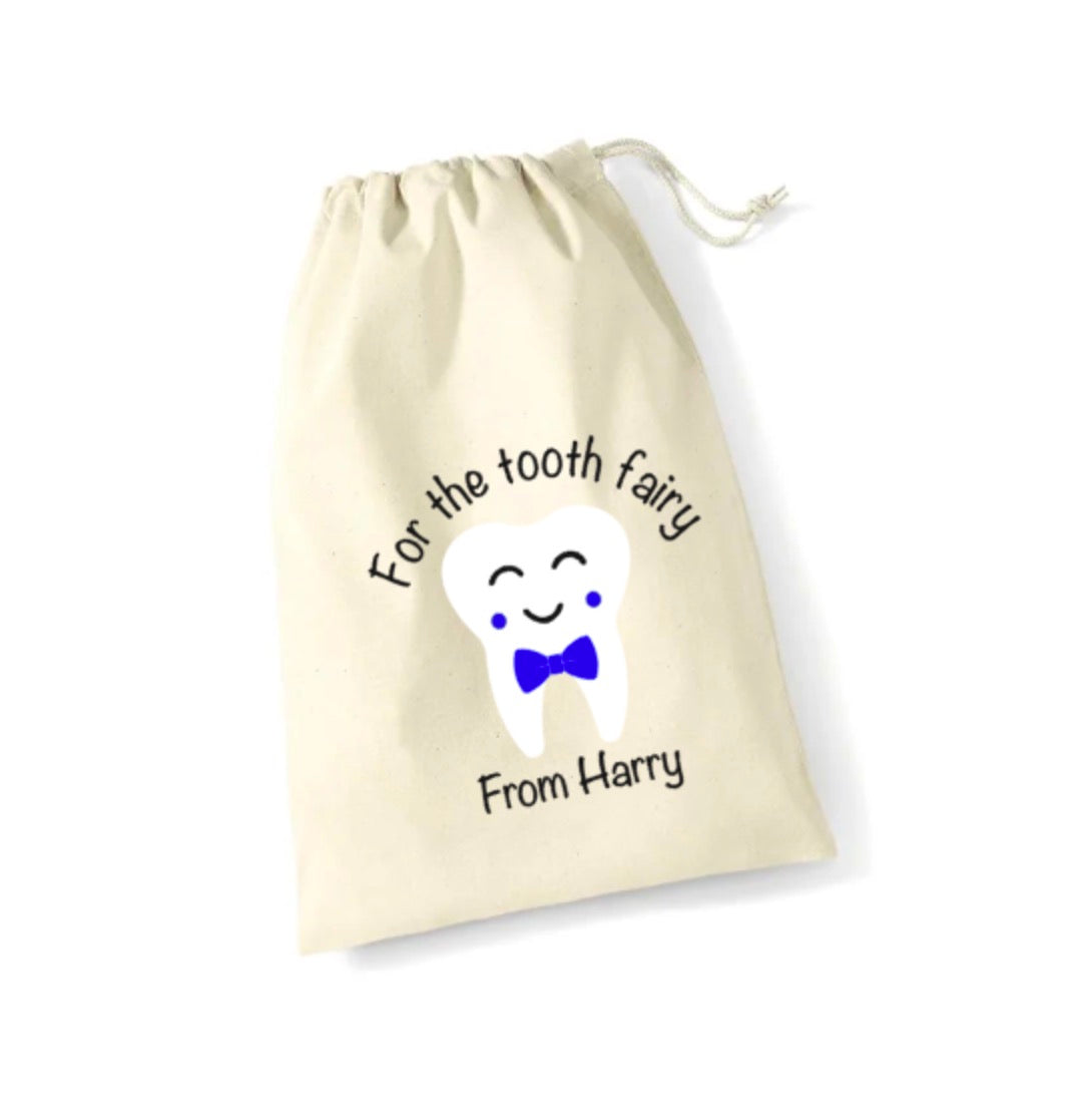 Personalised Tooth Fairy Bag | Bowtie Design | Custom Name Pouch