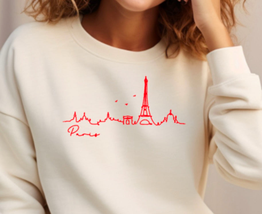 Paris Sweatshirt | Paris Skyline Jumper | I Love Paris Sweater | Cozy Parisian Pullover for Travellers & Paris Lovers