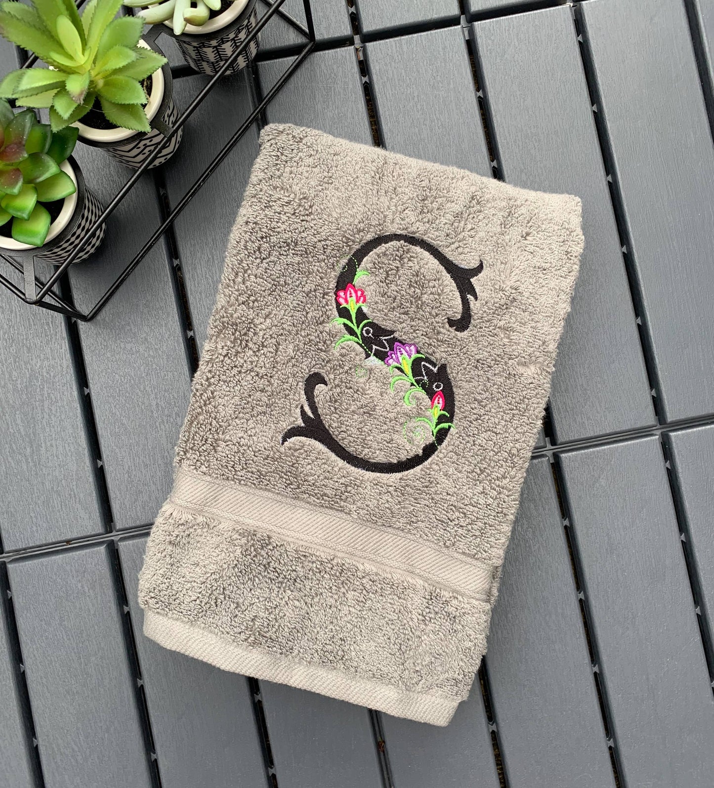 Embroidered Initial Hand Towel