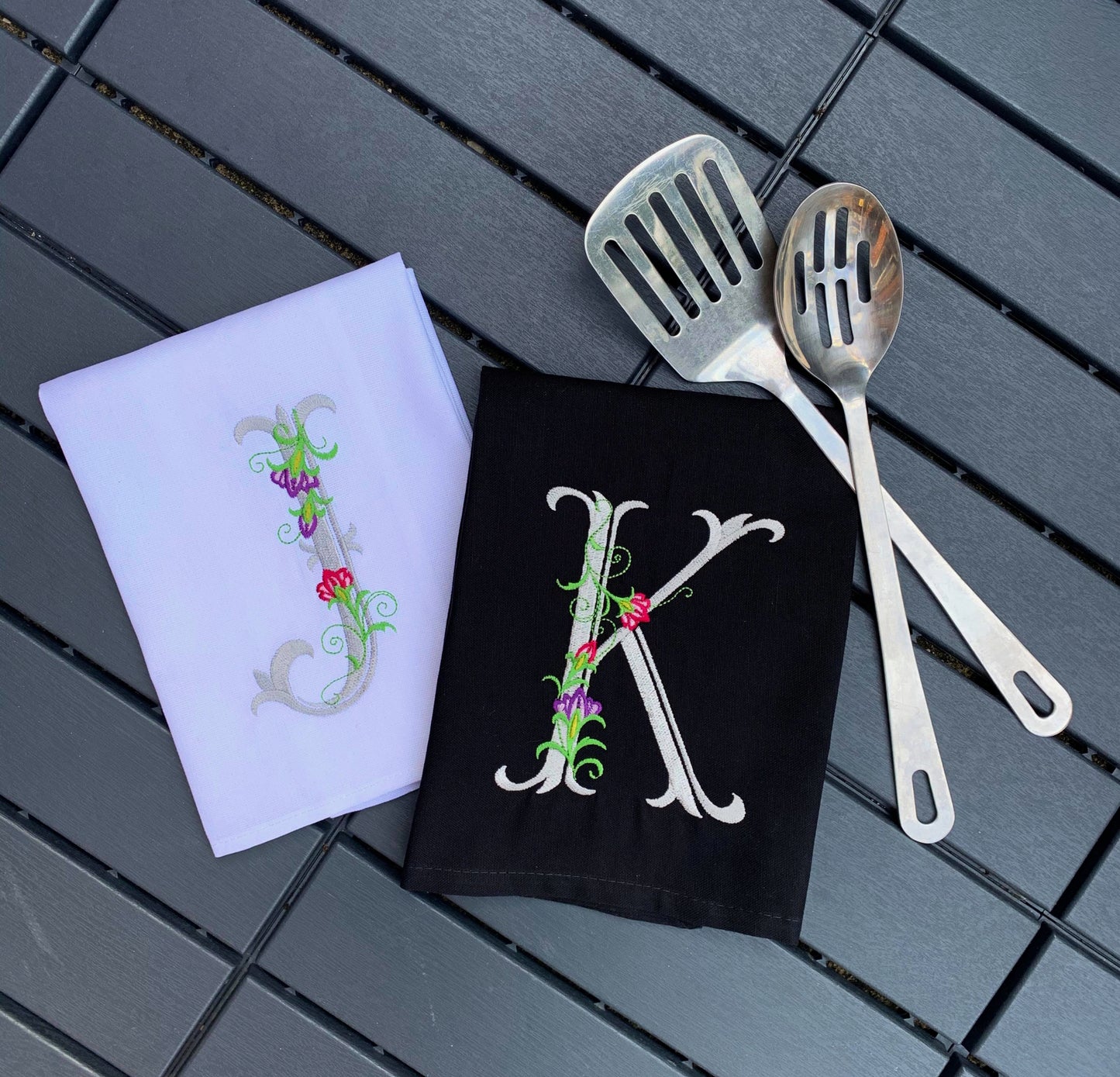 Embroidered Initial Tea Towel