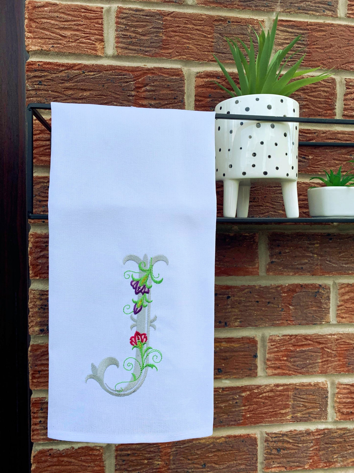 Embroidered Initial Tea Towel