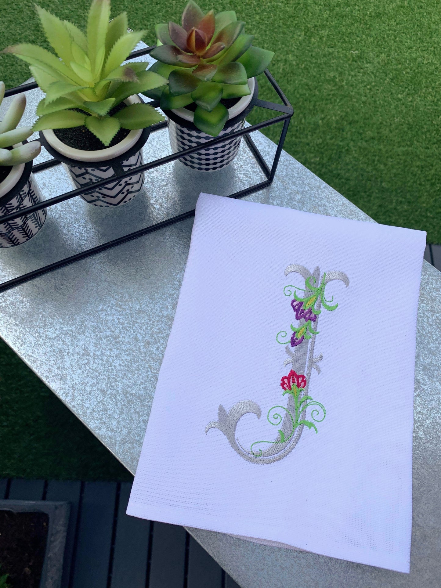Embroidered Initial Tea Towel