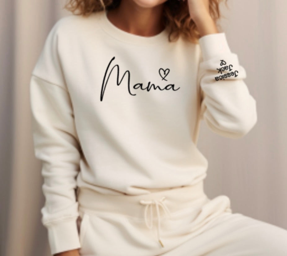 Mama Sweatshirt With Kids Names On Sleeve