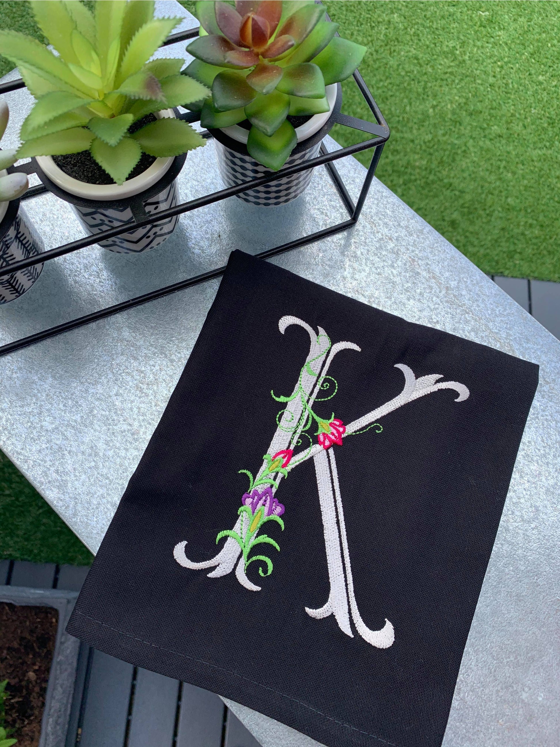 Embroidered tea towel, Personalised tea towel