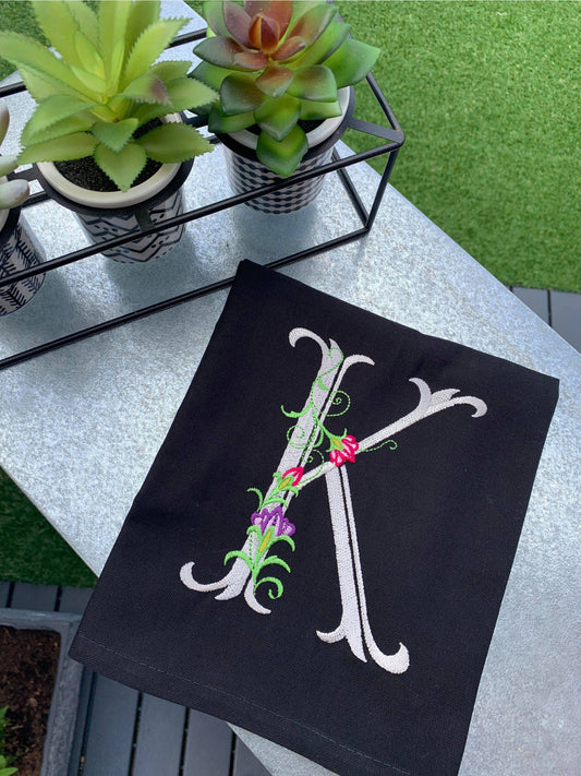 Embroidered tea towel, Personalised tea towel