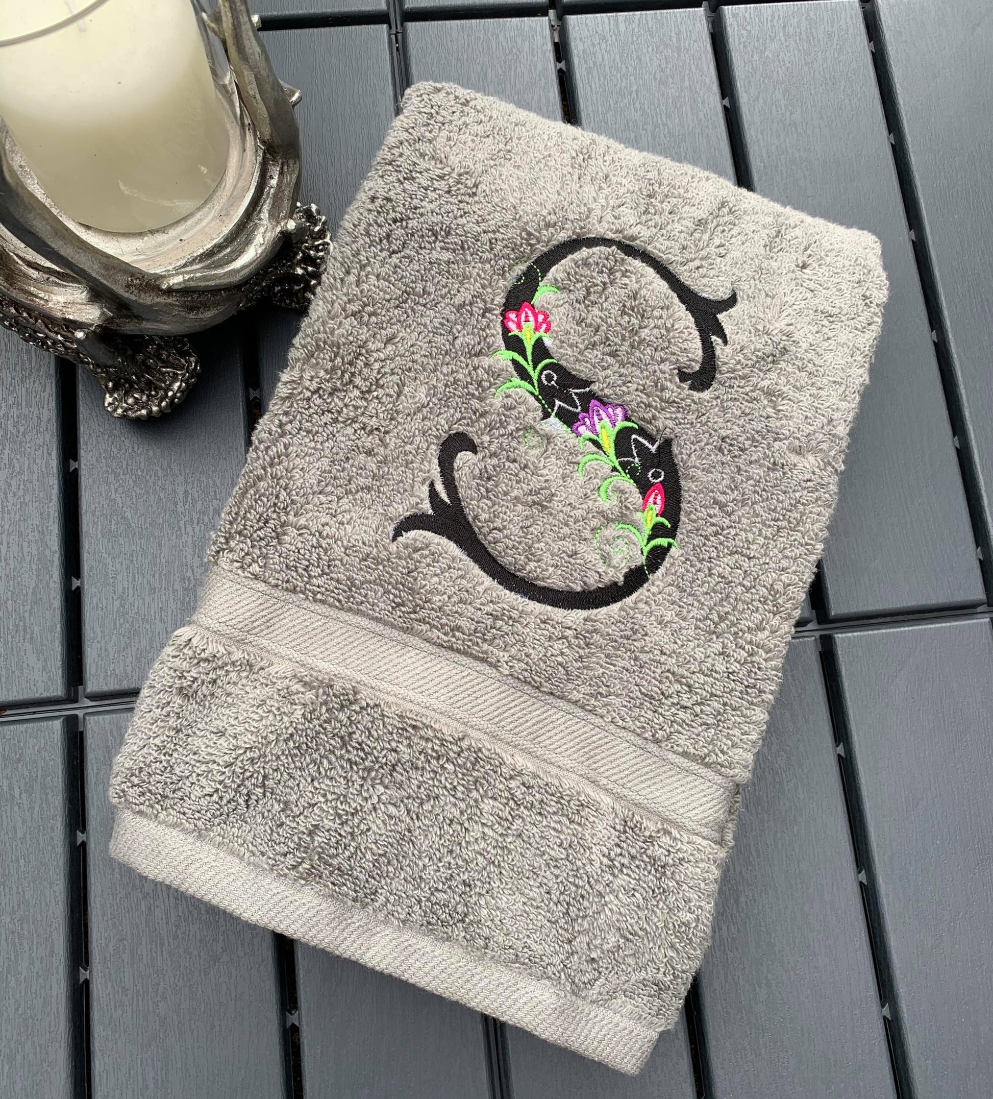 Embroidered towel, towel initial, monogram towel