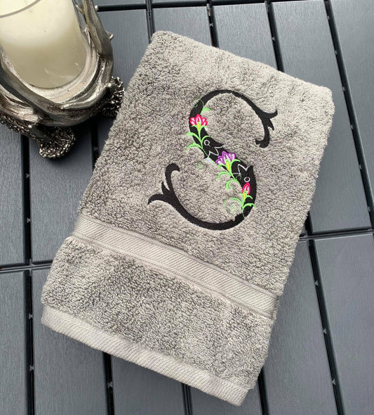 Embroidered towel, towel initial, monogram towel