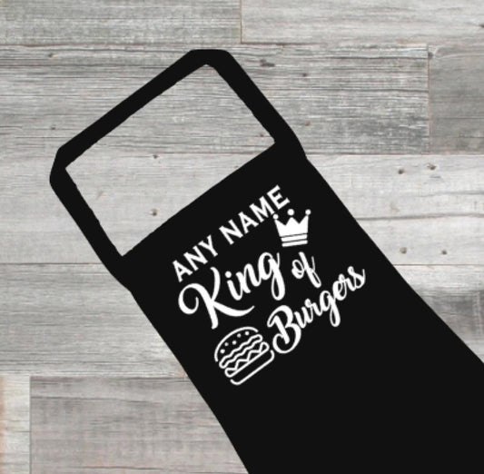 king of burgers apron, burger cook
